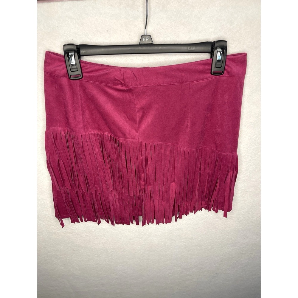 Sincerely Jules Fushia Fringe Mini‎ Skirt Large Festival Coastal Cowgirl Boho